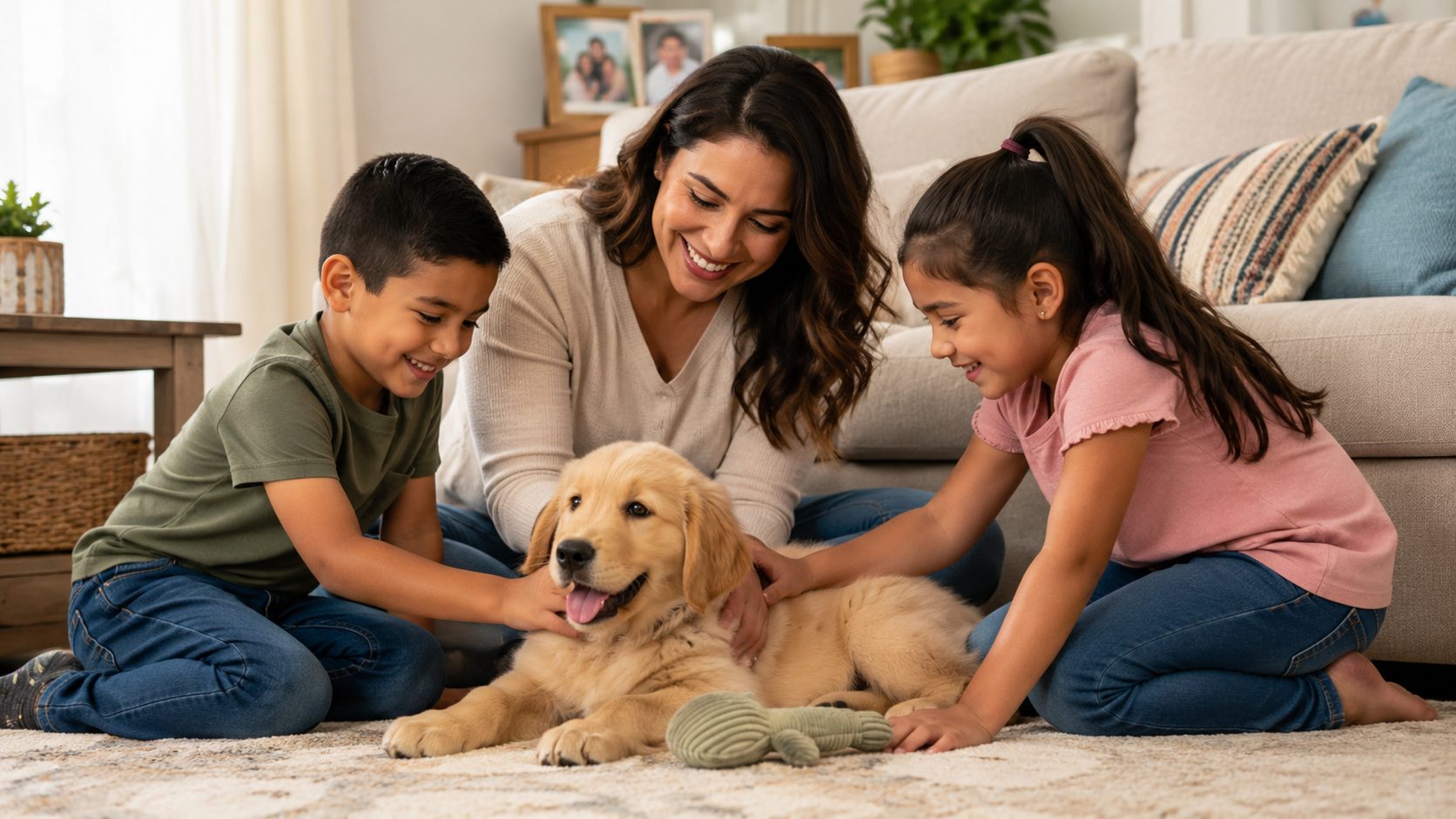 Familia feliz con su cachorro en Cincinnati